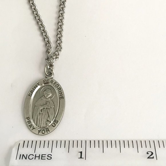 Vintage St Peregrine Cross Necklace Medal Catholic 24" Patron Saint of Cancer - Picture 11 of 12